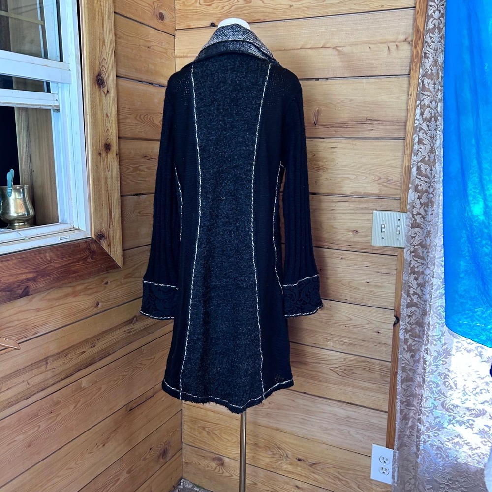 Wool Mohair Duster Cardigan Women Large Black Lace Whimsigoth Papa Vancouver - Picture 5 of 12